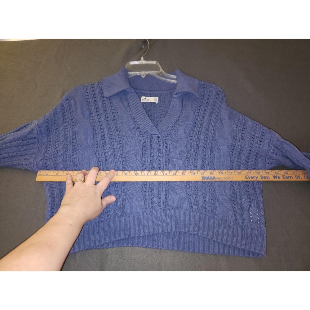 Hollister Chunky Knit Sweater XS‎ Blue Cropped Cable Y2K Oversized Fisherman - Picture 4 of 6